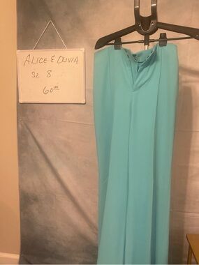 Alice + Olivia Aqua Crepe Wide-Leg Pants